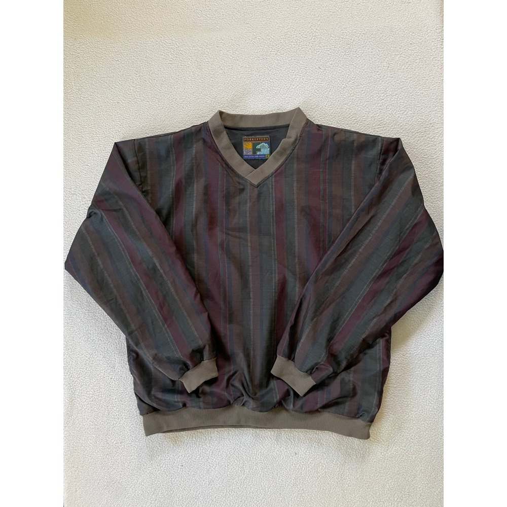 Vintage 90s Made in USA Forrester's Mens Medium Windshirt Multi Striped V-Neck